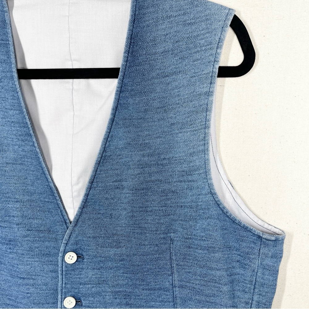 G-Stage Mens Vest Size Large Blue Cream Knitted Cotton 5 Button Closure - Picture 3 of 13